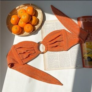 Montce Swim Terra Sparkle Tori Ties Bandeau Bikini Top Orange Glitter Women's